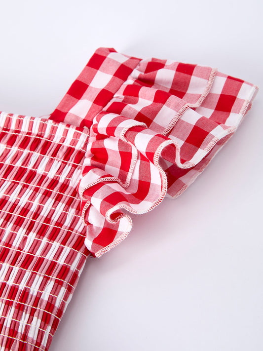 Summer Plaid Smocked Ruffle Girl Dress