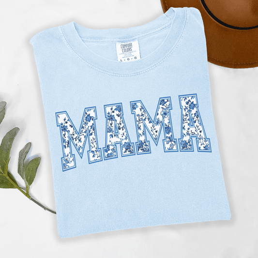 Mama Blue Floral Tee or Crewneck Sweatshirt