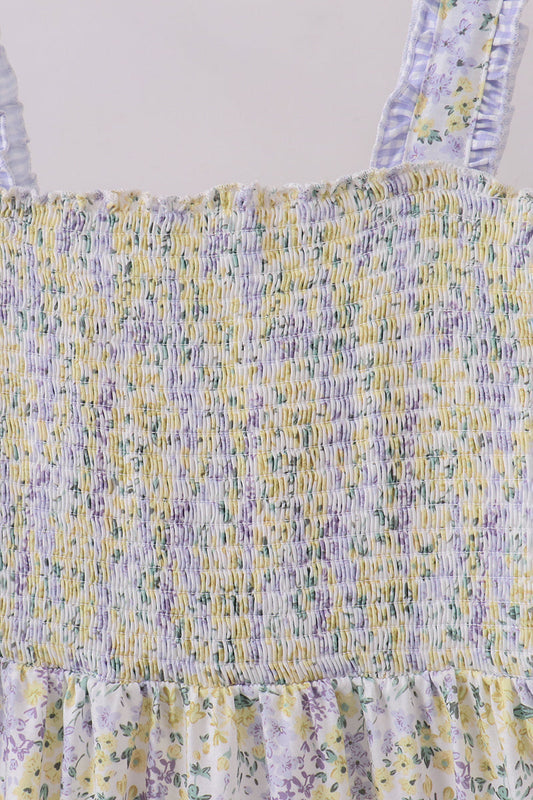 Golden meadow floral smocked tiered dress