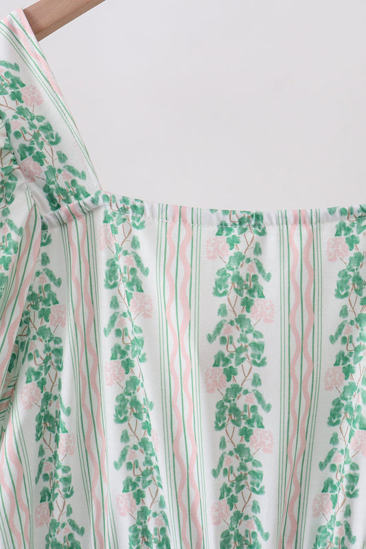 Green floral stripe dress