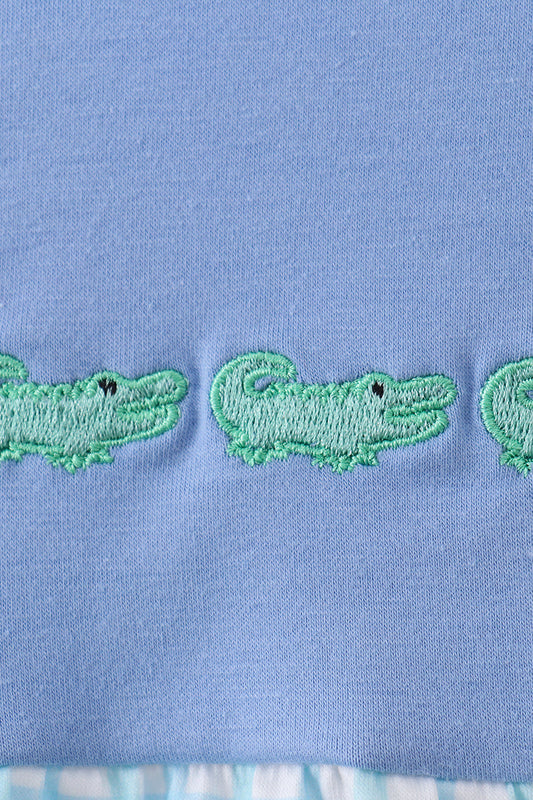 Blue Crocodile Embroidered Bubble