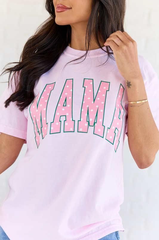 Mama Block Polka Dot Light Pink Graphic Tee