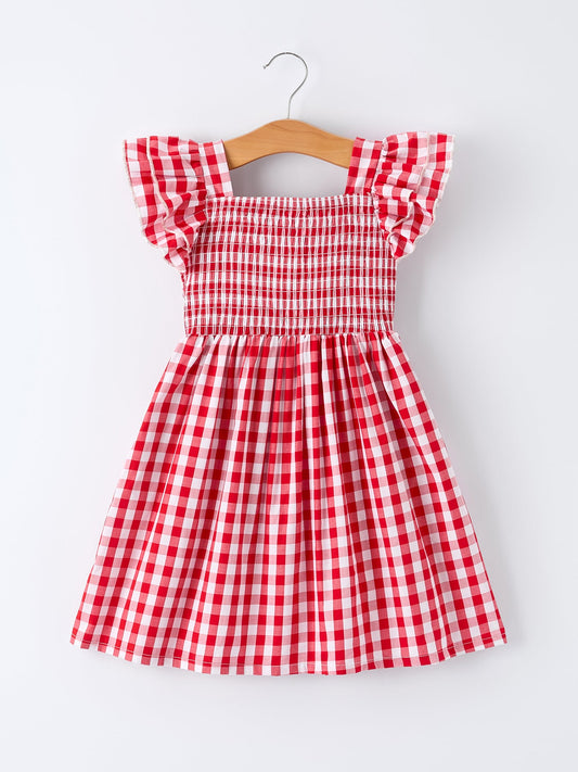 Summer Plaid Smocked Ruffle Girl Dress