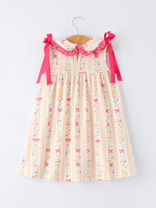 Floral Bow Ruffle Girls Dress