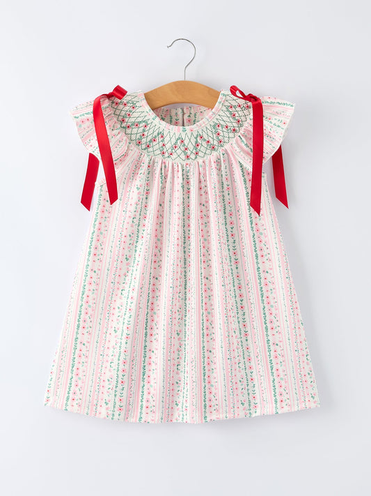 Pink Floral Smocked Girl Dress