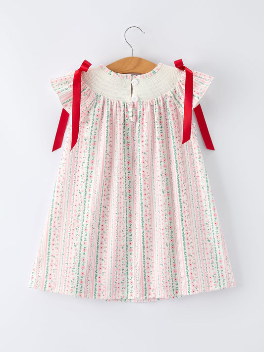 Pink Floral Smocked Girl Dress