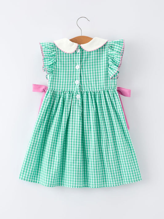 Gingham Bow Ruffle Smocked Pickle Ball Girl Dress