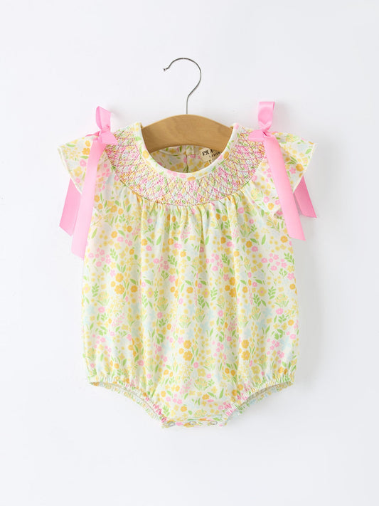 Floral Smocked Baby Girl Romper