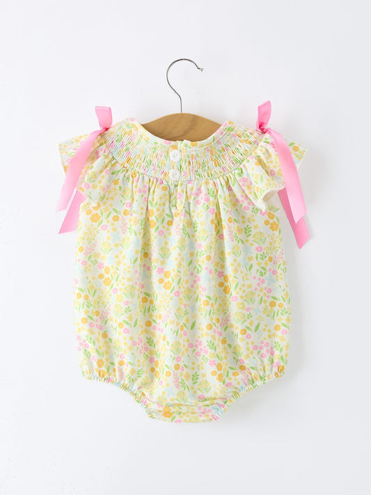 Floral Smocked Baby Girl Romper