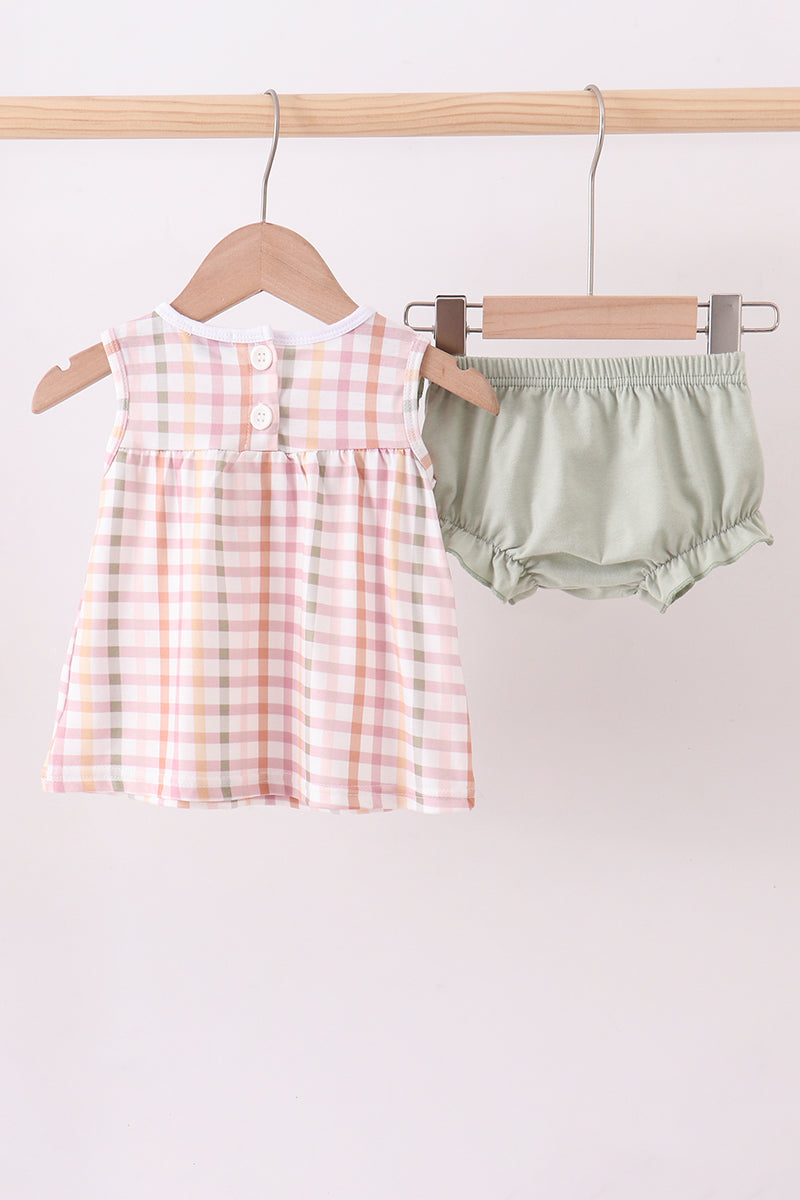 Lamb of god applique plaid bloomer set