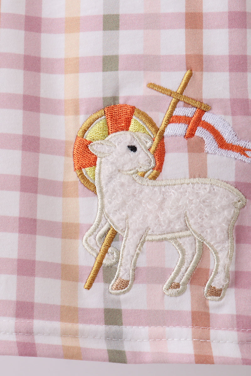Lamb of god applique plaid shorts set