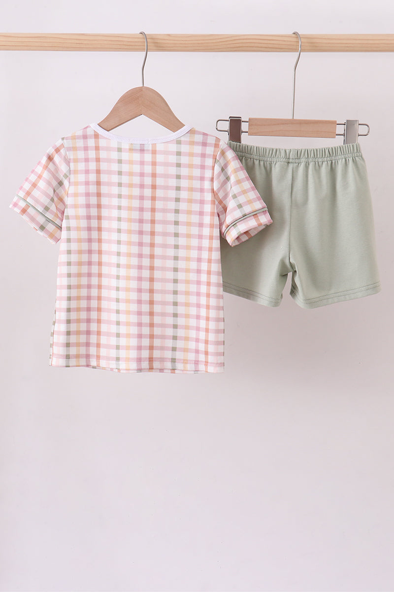 Lamb of god applique plaid shorts set
