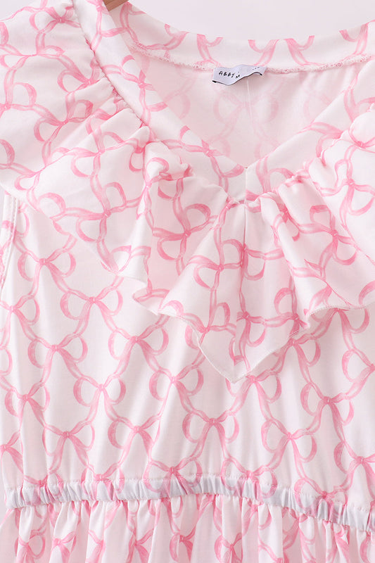 Pink bow ruffle tiered dress