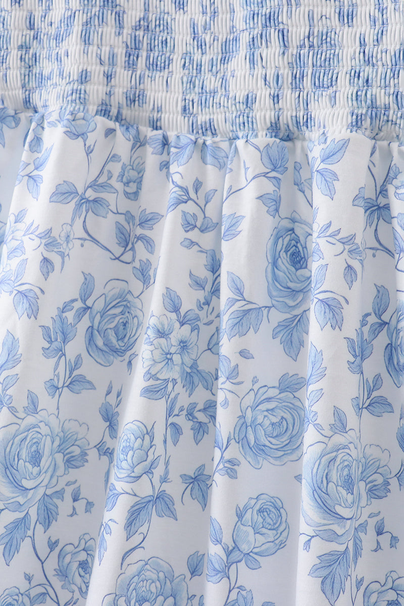 Blue rose smocked ruffle dress