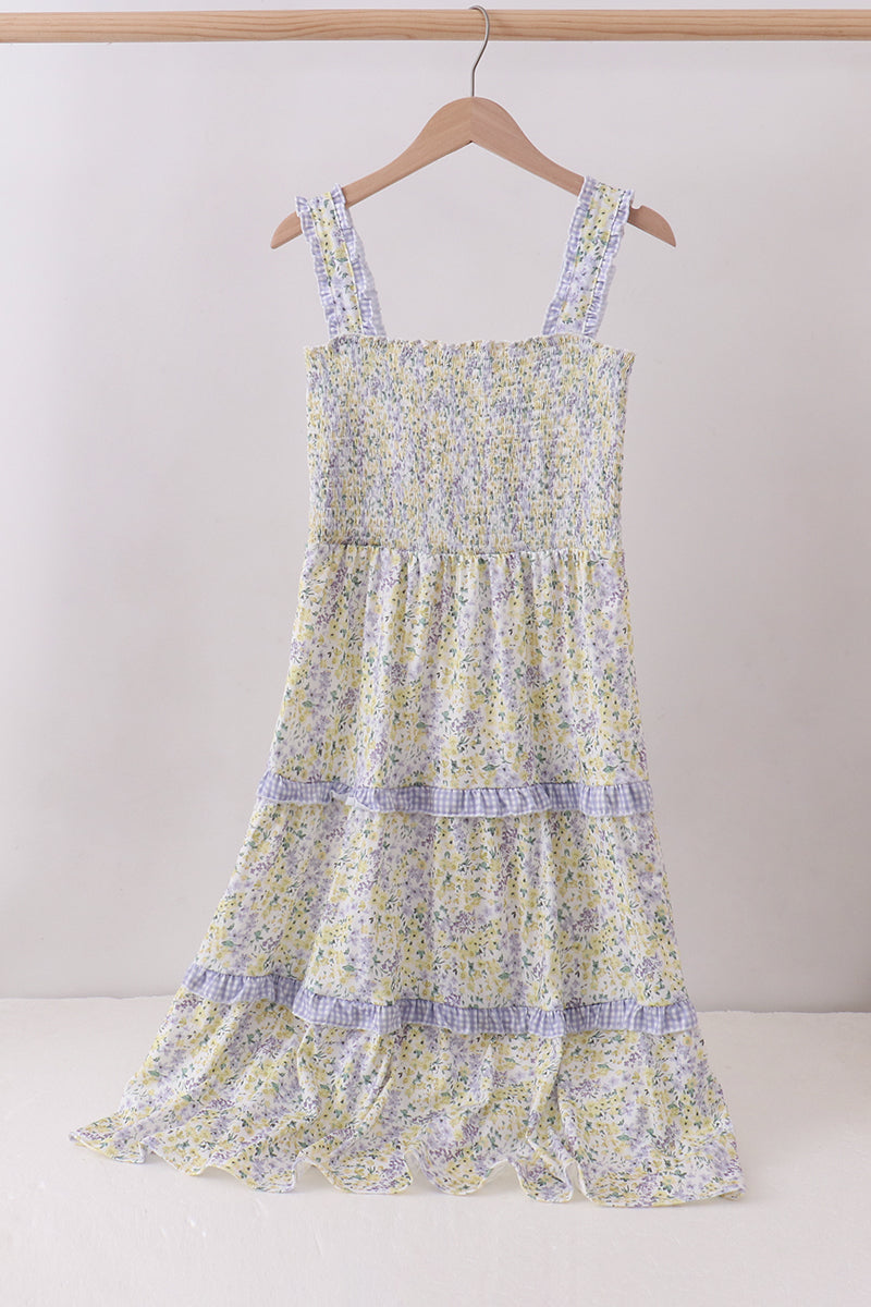 Golden meadow floral smocked tiered dress