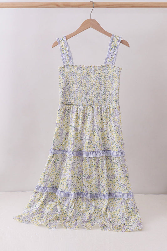 Golden meadow floral smocked tiered dress