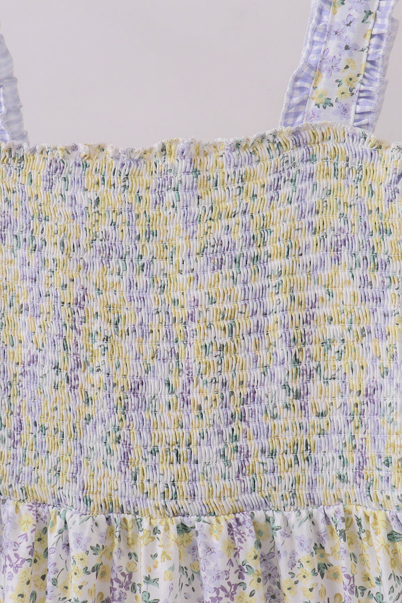 Golden meadow floral smocked tiered dress