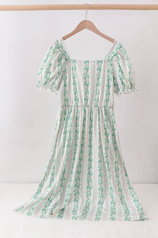 Green floral stripe dress