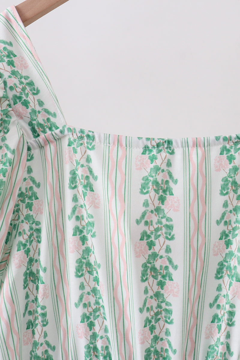 Green floral stripe dress