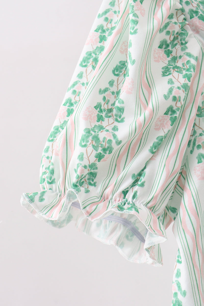 Green floral stripe dress