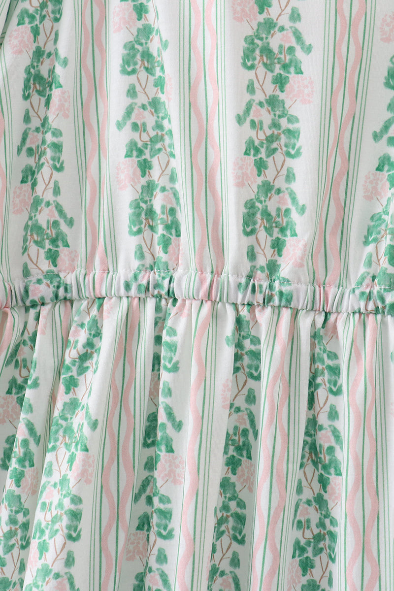 Green floral stripe dress
