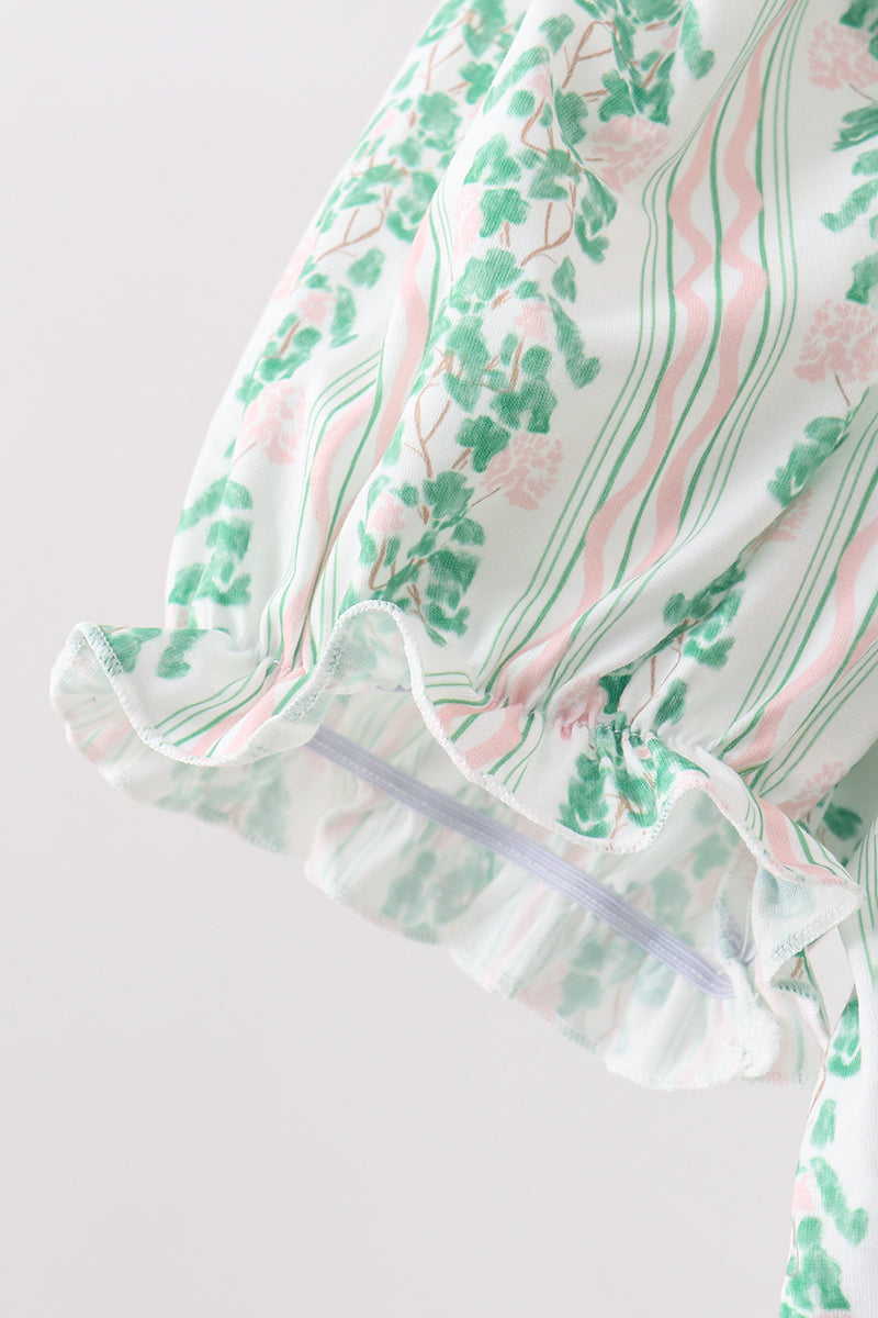 Green floral stripe dress