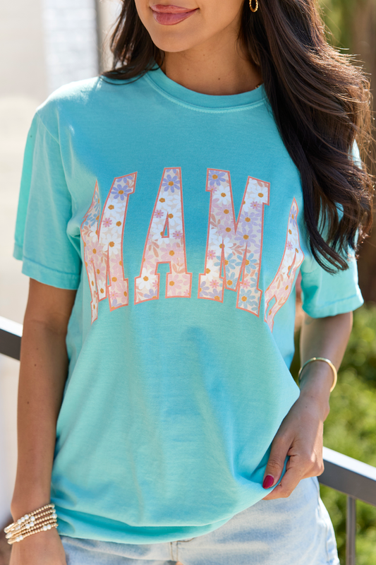 Mama Block Multi Daisy Mint Graphic Tee